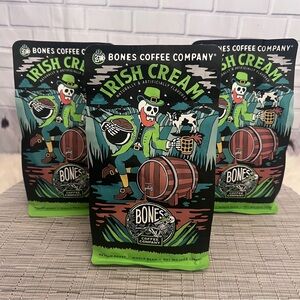Bones Irish Cream Coffee Whole Bean Medium Roast Low Acid 12oz Fresh 3 Bags